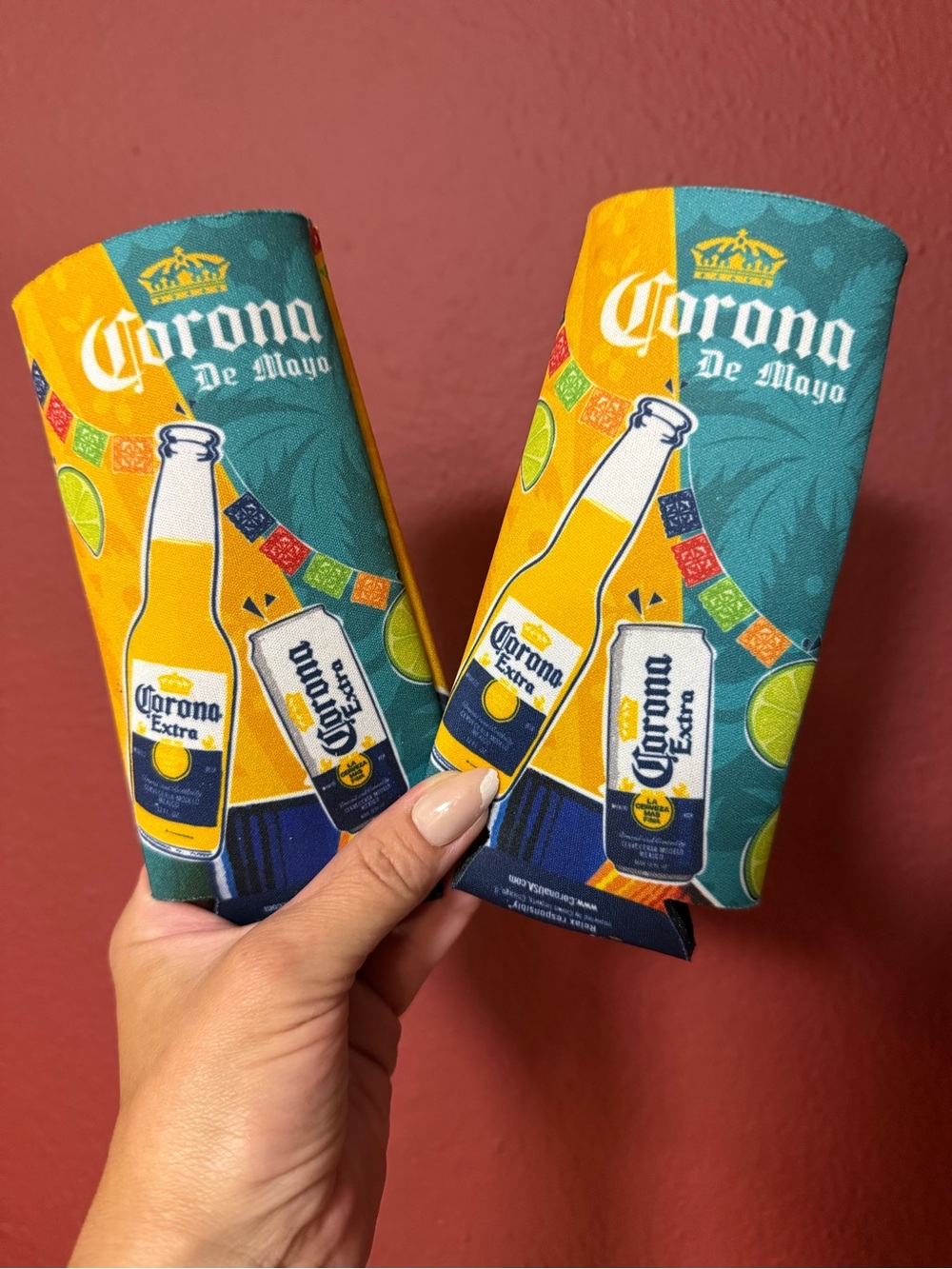 Corona Yellow & Teal Can/Bottle Cooler Koozies - Corona
